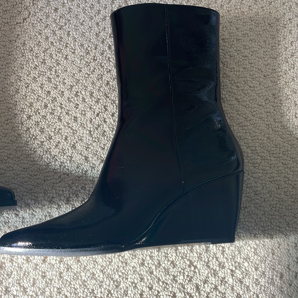 NWT Tuckernuck Black Leather Wedge Boots Size 7 - Picture 8 of 11